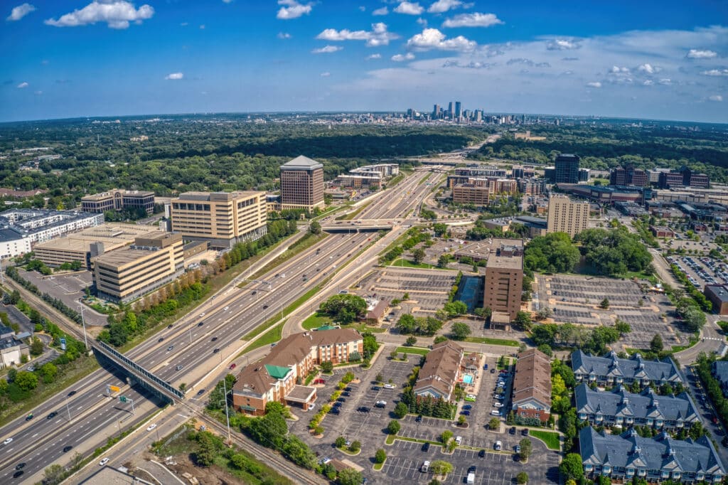 Aerial View of the Business District of St. Louis Park in the Twin Cities, Minnesota Metro
